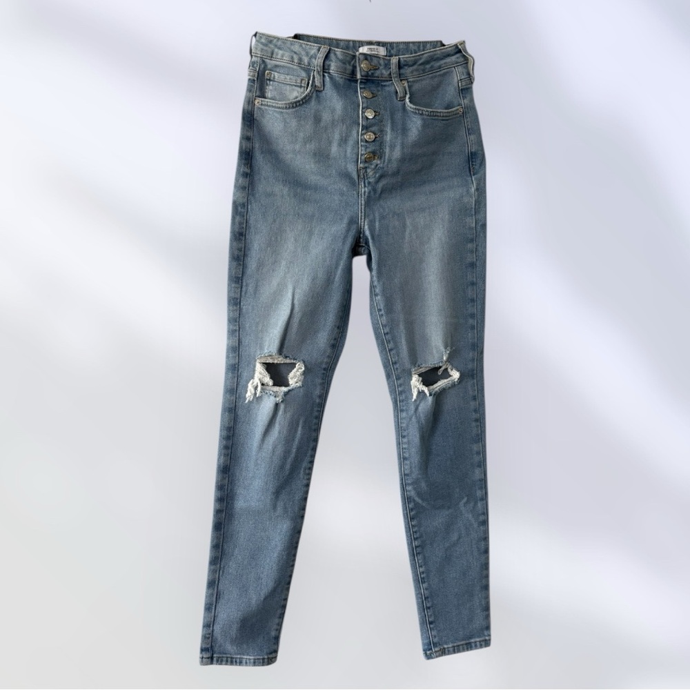 Forever 21 High Rise Blue Ripped Jeans